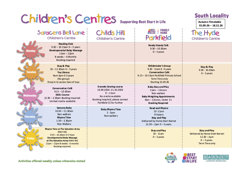 Best Start in Life Childrens Centre Activity Timetable - South Locality Page 1