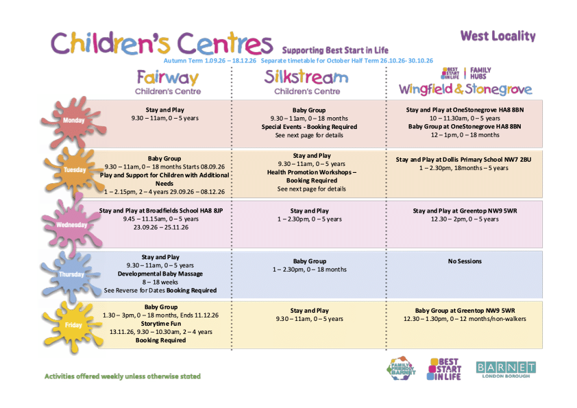 Best Start in Life Childrens Centre Autumn Term Activity Timetable - West Locality Page 1